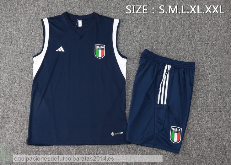 Nuevo Entrenamiento Sin Mangas Conjunto Completo Italia 2024 Azul Marino Baratas
